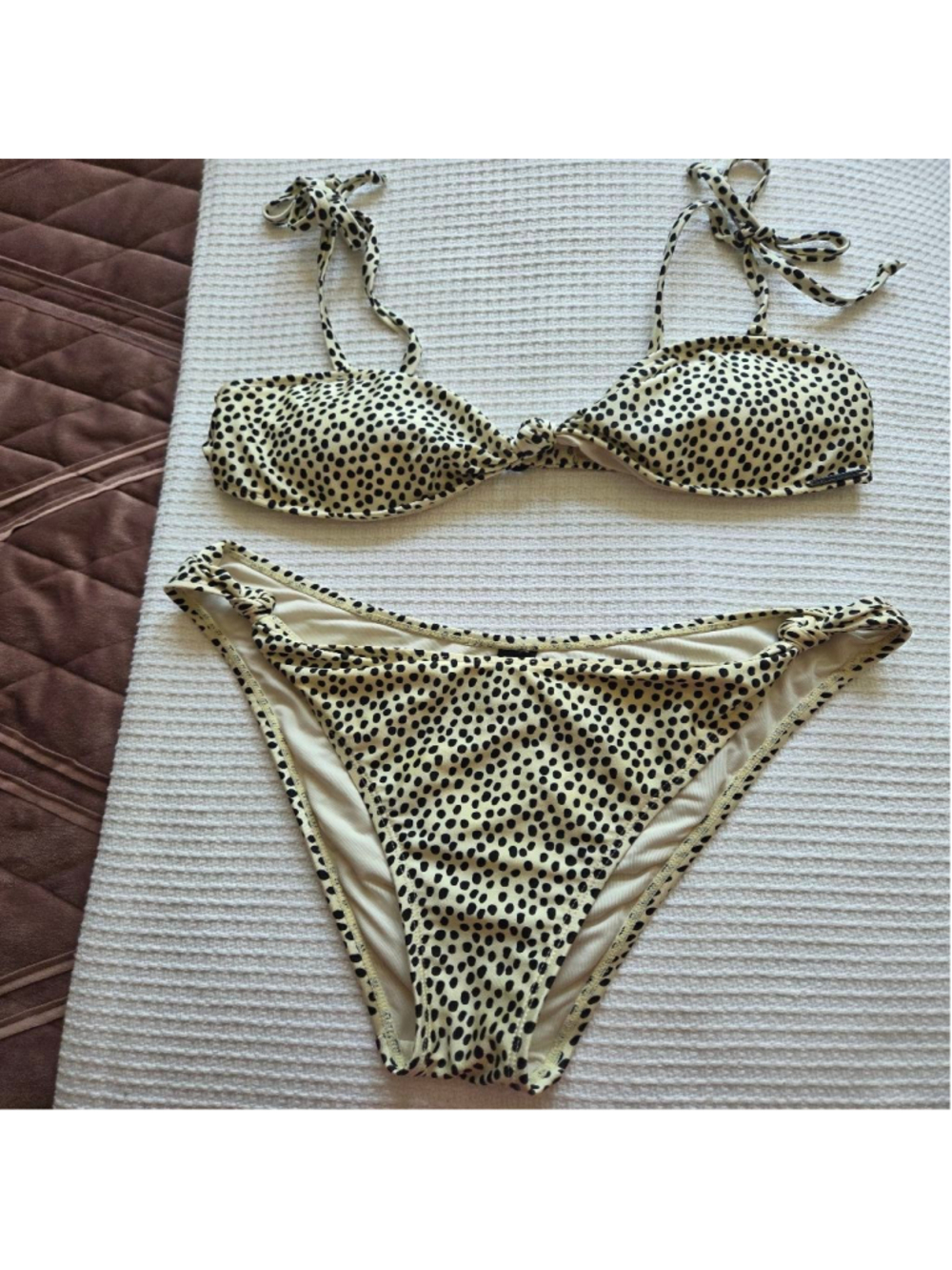 Women's KENDALL + KYLIE Bikini L Beige Black Polka Dot